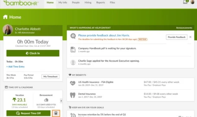 BambooHR - Best employee scheduling software for time-off management