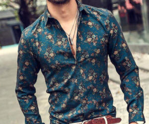 The Benefit Of Flower Style Casual Men Shirt Long Sleeve
