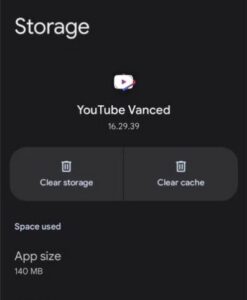 Here find Youtube Vanced and click on the storage option. 