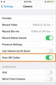 Tap the toggle next to Scan QR codes