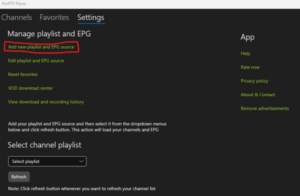 Click on the first link labeled Add new playlist and EPG source