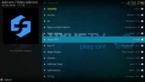 Locate and select the Fluxus IPTV from the addons list