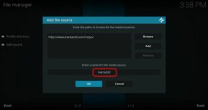 Rename the media source as Narcacist and hit OK